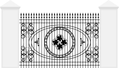 Vector illustration of a fence with iron railing clipart