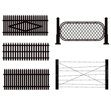 Set of silhouettes of fences. vector clipart