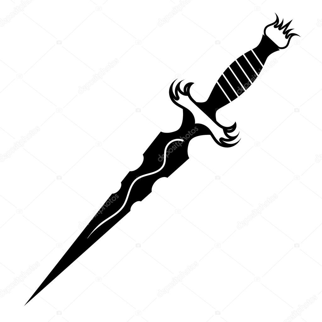 Knife logo illustration. Vector. Painted gangster knife. Black and white  contour graphic drawing. Tattoo. Decorative element for design. 6443885  Vector Art at Vecteezy