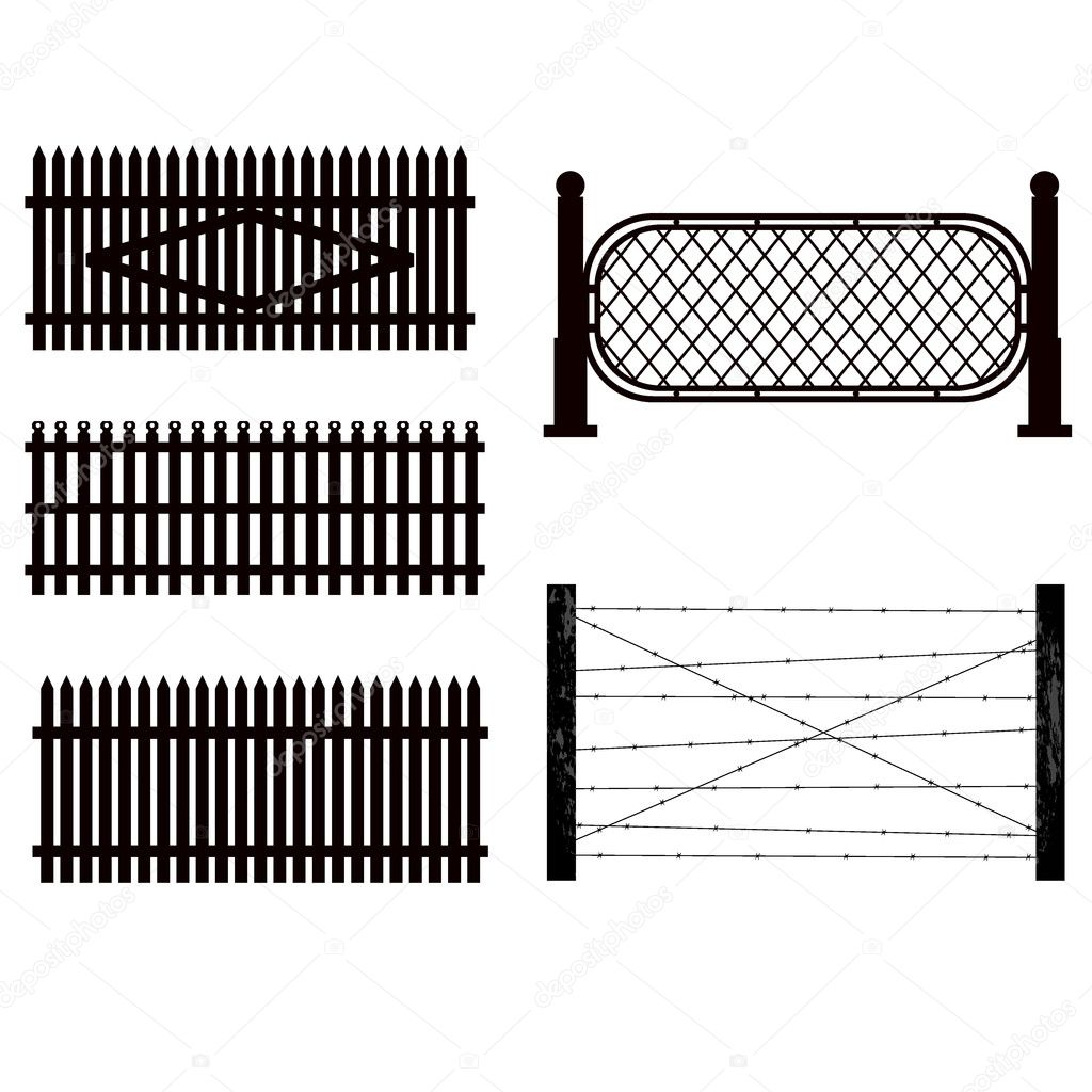 Set of silhouettes of fences. vector