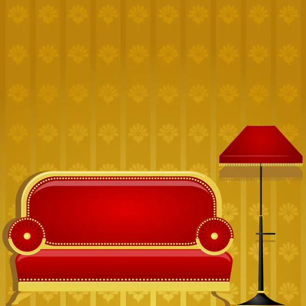 Vektor illustration av en soffa och en golvlampa — Stock vektor