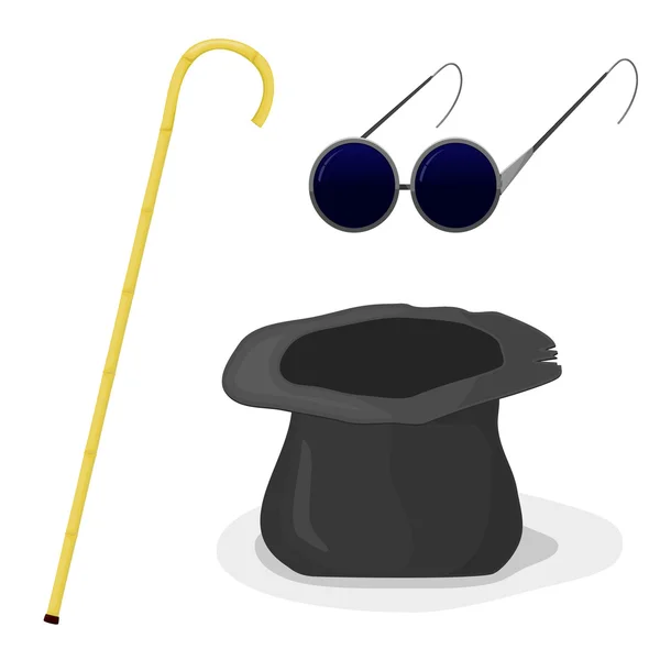 Klobouk, hůl a brýle slepé. EPS10 — Stockový vektor