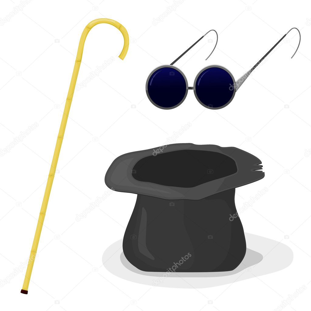 Hat, cane and glasses blind. EPS10