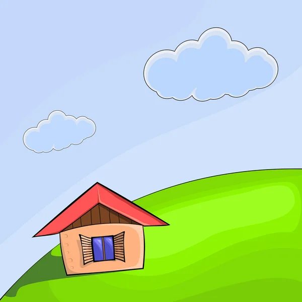 언덕 위에 있는 작은 집을 묘 사 한 벡터 그림 — 스톡 벡터