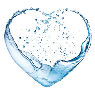 Valentine heart made of blue water splash isolated on white back clipart