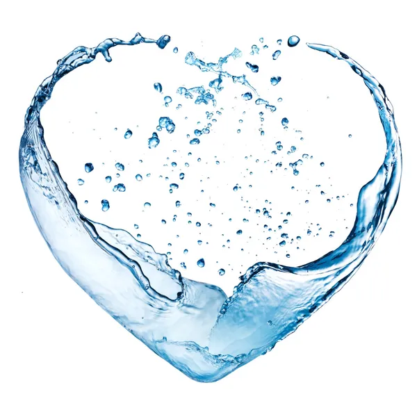 Corazón de San Valentín hecho de salpicadura de agua azul aislado en la espalda blanca — Foto de Stock