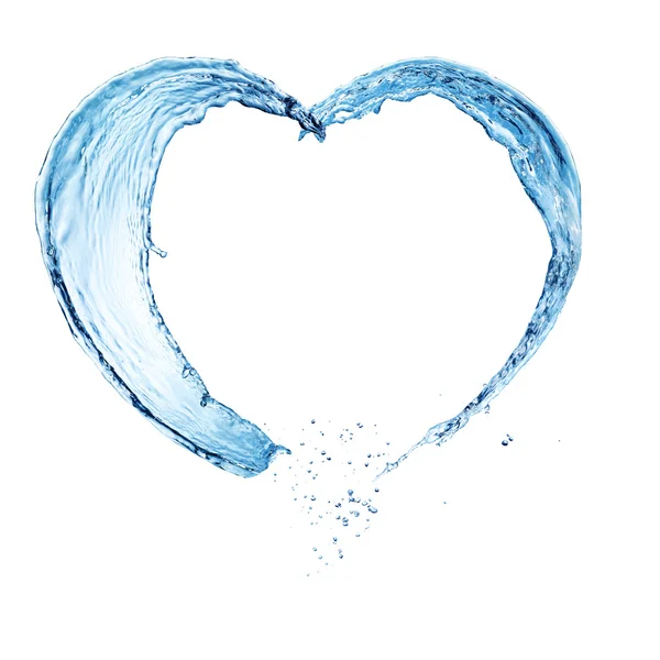Valentinsherz aus blauem Wasserspritzer isoliert auf weißem Rücken — Stockfoto