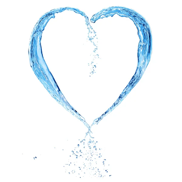 Corazón de San Valentín hecho de salpicadura de agua azul aislado en la espalda blanca — Foto de Stock