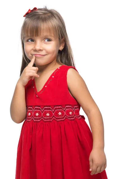 情感的漂亮的小女孩在艾菲尔铁塔的白色背景上的肖像 — 图库照片