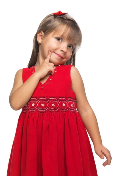 Portrait of a emotional beautiful little girl on white backgroun — Stockfoto