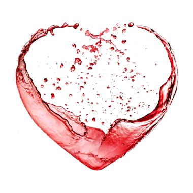 Valentine heart made of red wine splash isolated on white background clipart