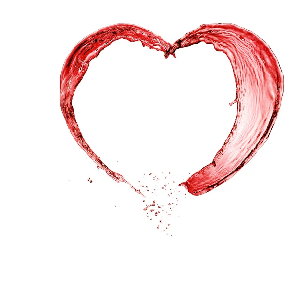 做成的红酒溅在白色背景上孤立的情人节心 — 图库照片