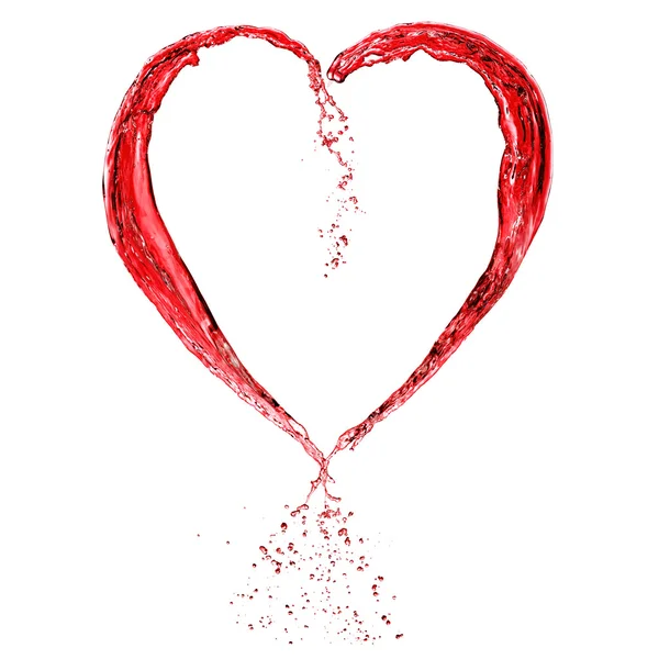 Corazón de San Valentín hecho de salpicadura de vino tinto aislado sobre fondo blanco — Foto de Stock
