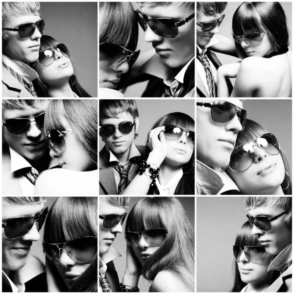 Elegante jovem casal usando óculos de sol — Fotografia de Stock