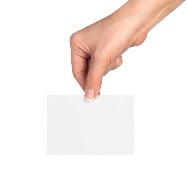 Hand holding blank business card clipart