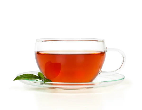 Tea in cup with leaf mint isolated on white background — Stock Photo, Image