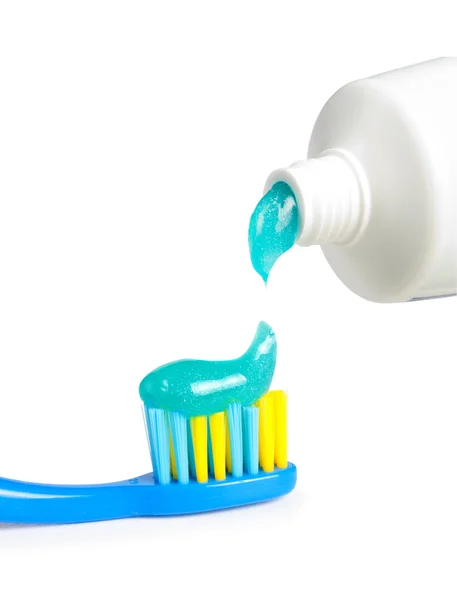 Dental brush and tube with paste — Stock Photo, Image