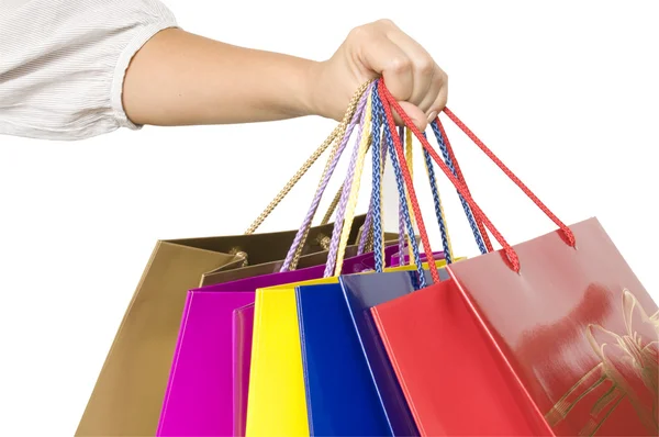 Lány folyamatosan bevásárló táskák a kezében — Stock Fotó