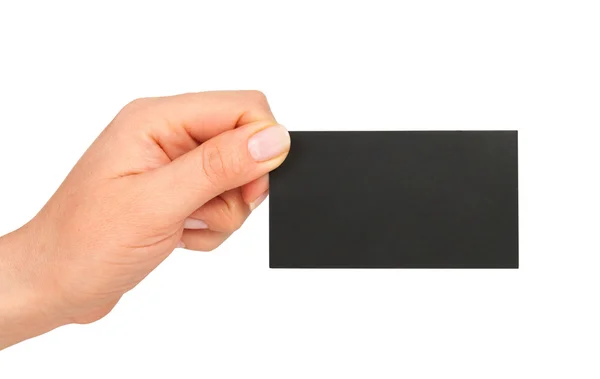 Hand hält leere schwarze Papier-Visitenkarte — Stockfoto