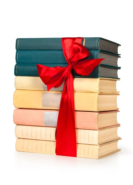 Stack of book with ribbon like a gift — Stock Photo, Image