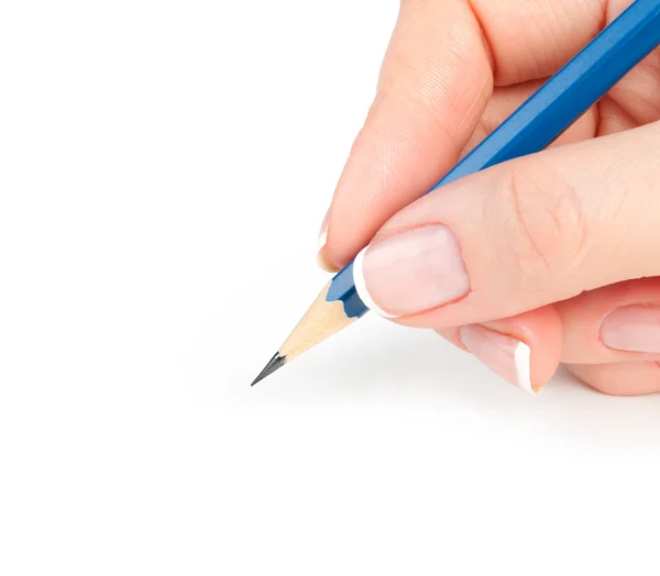 Синий карандаш в руке — стоковое фото