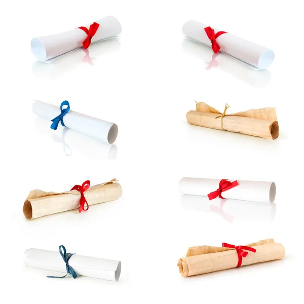 Collectie van rollen wit papier en Sisli, Istanbul met linten — Stockfoto