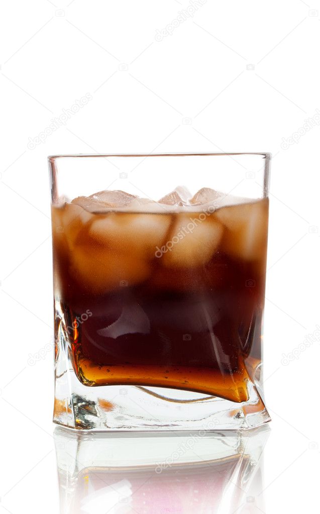 Glass of soda with ice cubes , whiskey cola, cuba libre
