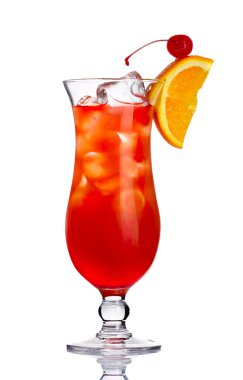 Red alcohol cocktail in with orange slice isolated clipart