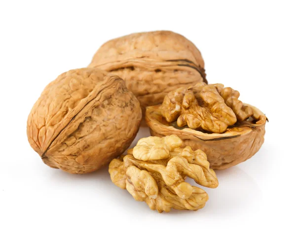 Open walnuts isolated on white — Stock Photo, Image