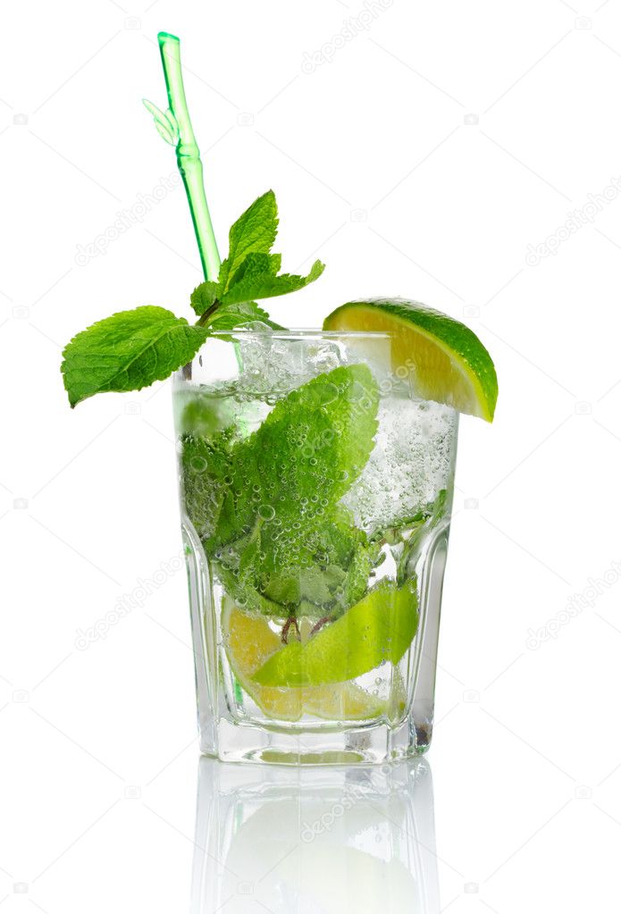 Alcohol mojito cocktail with fresh mint isolated
