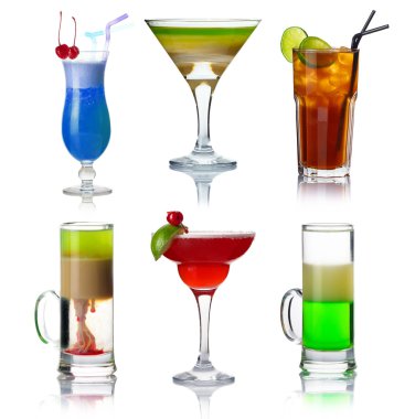 Set of alocohol coctails with fruits isolated on whit clipart