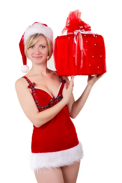 Christmas girl seductive with gift isolated Royalty Free Stock Photos