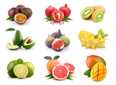 Set of exotic fruits isolated on white clipart