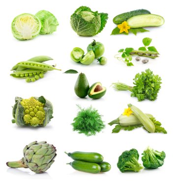 Set of fresh green vegetables isolated on white