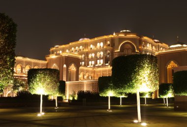 Emirates Palace Garden in the night clipart