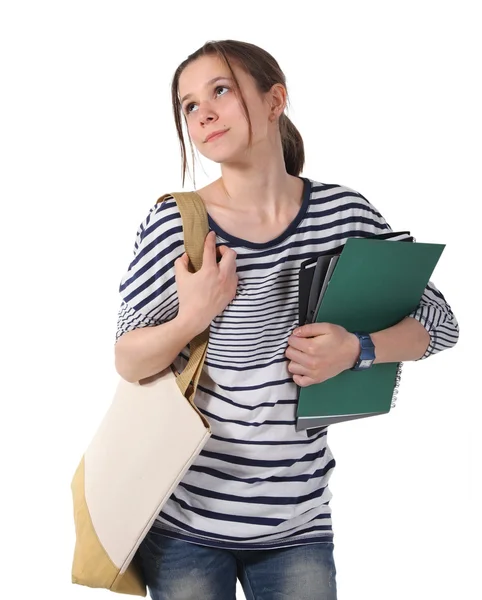 Teenager schoolgirl with textbooks — Stock Photo, Image