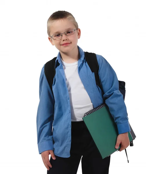 Szkole chłopiec w okularach — Zdjęcie stockowe