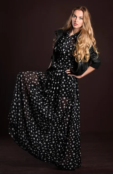 Portrait of the beautiful blond girl in long dress — Stock Photo, Image