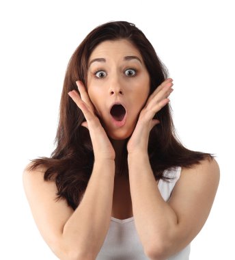 Surprised young brunette woman clipart