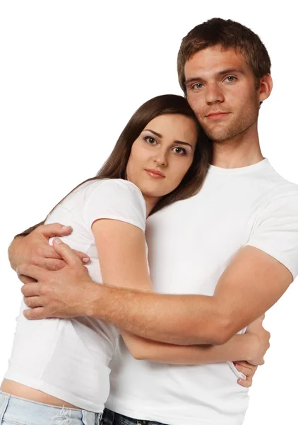 Portrait of a young beautiful couple in studio — Stock Photo, Image