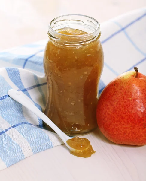 Pear jam on the wooden table — Stock Photo, Image