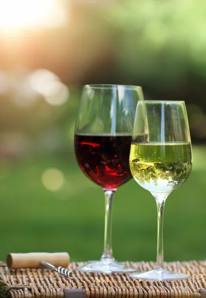 Δύο ποτήρια το λευκό και το κόκκινο κρασί — Φωτογραφία Αρχείου