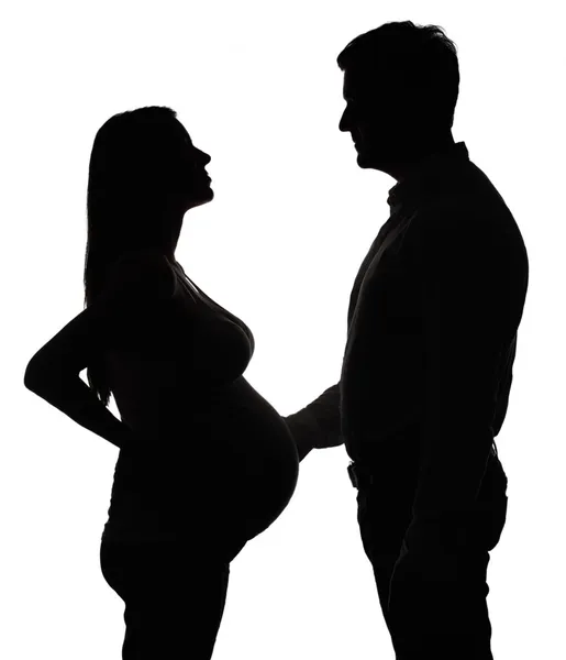 Silueta páru, těhotné — Stock fotografie