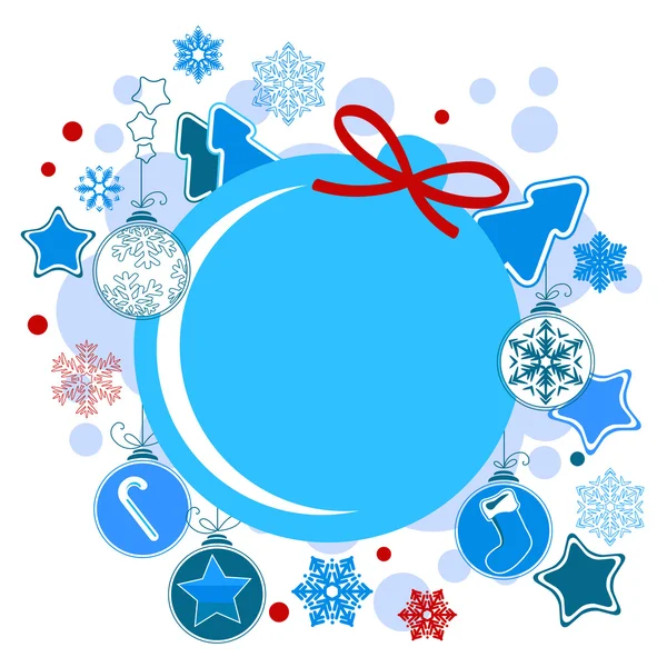 Круглий різдвяний лейбл з кульками та зірками — стоковий вектор