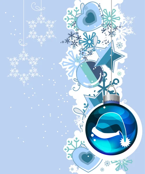 青色のボールをぶら下げクリスマス背景 — ストックベクタ