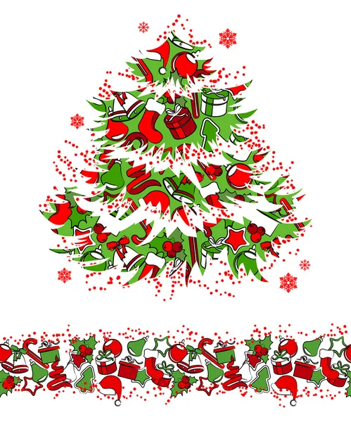 stock vector Christmas tree and seamless border