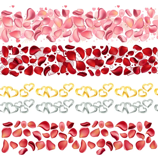 Bordures sans couture en pétales de rose — Image vectorielle