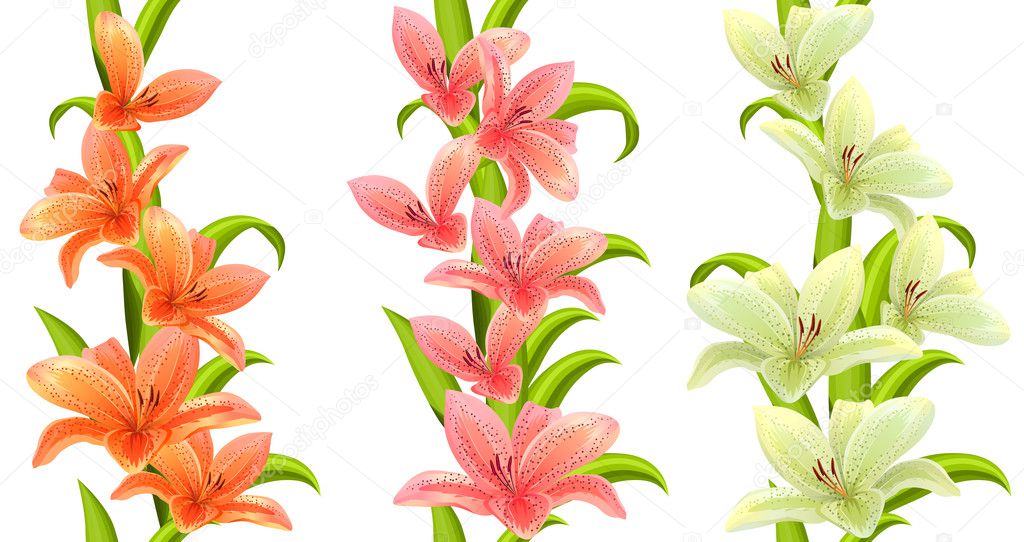 Vertical seamless patterns with lilies