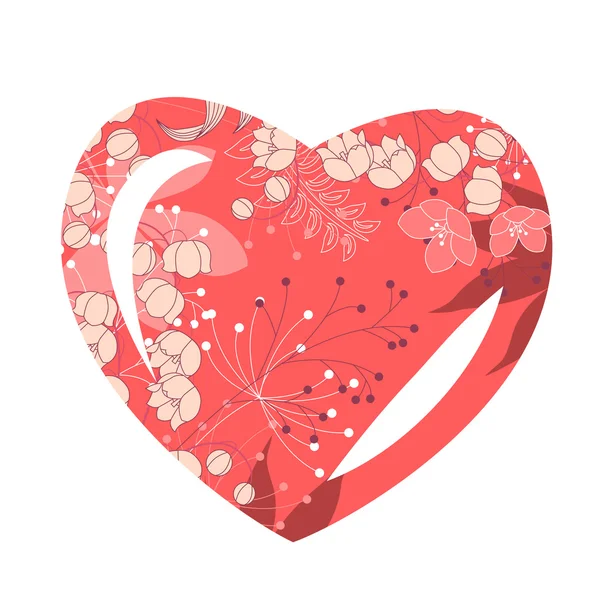 Σχήμα καρδιάς πλαίσιο με στυλιζαρισμένα λουλούδια — Διανυσματικό Αρχείο