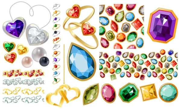 Juego de joyas grandes con gemas y anillos — Archivo Imágenes Vectoriales